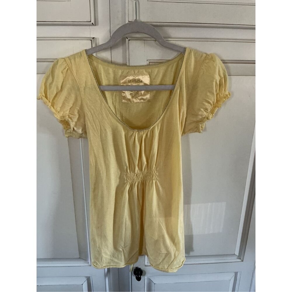 Energie Babydoll Sz L Top Sun Yellow Y2K Tie Back Ruched Front